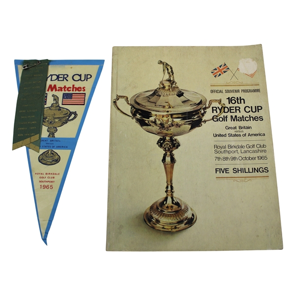1965 Ryder Cup Souvenir Pennant Banner With Ribbons And Program