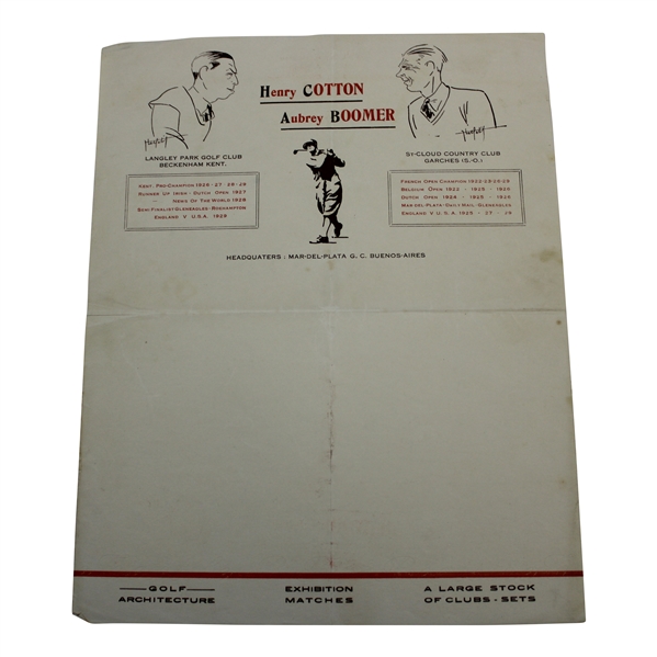 Unused Letterhead For Henry Cotton & Aubrey Boomer Golf Architecture Exhibition Matches & Golf Clubs