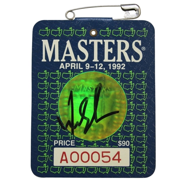 Fred Couples Signed 1992 Masters Tournament SERIES Badge #A00054 JSA ALOA