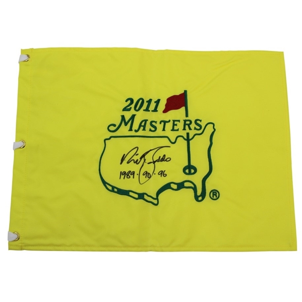 Nick Faldo Signed 2011 Masters Embroidered Flag With Years Won JSA ALOA