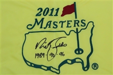 Nick Faldo Signed 2011 Masters Embroidered Flag With Years Won JSA ALOA
