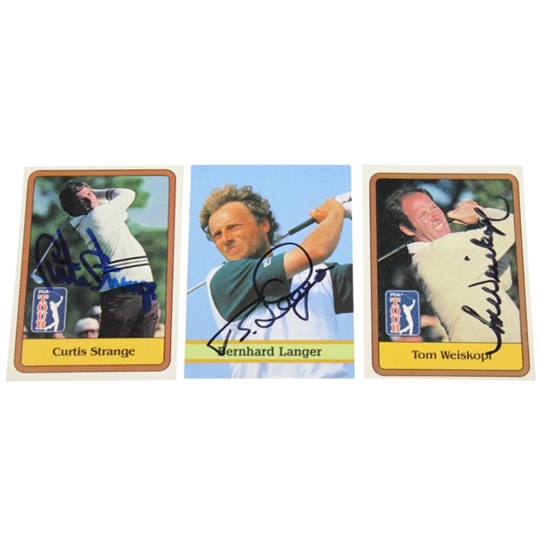 Tom Weiskopf, Curtis Strange, & Bernhard Langer Signed Golf Cards JSA ALOA