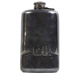 Large Silver Flask With Group of Golfers & Caddie on Green