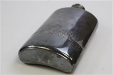 Large Silver Flask With Group of Golfers & Caddie on Green