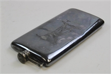 Large Silver Flask With Golfer In His Backswing 