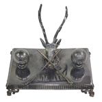 Silver Plated Deer Head with Crossed Golf Clubs & Golf Balls Desk Display