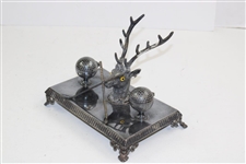 Silver Plated Deer Head with Crossed Golf Clubs & Golf Balls Desk Display