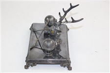 Silver Plated Deer Head with Crossed Golf Clubs & Golf Balls Desk Display