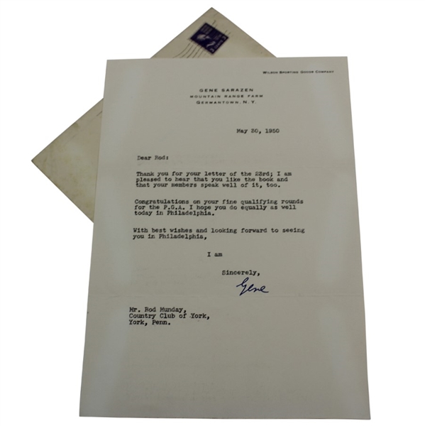 Gene Sarazen Signed Personal Letterhead to Rod Munday w/ Book & PGA in Philly Content - 1950 JSA ALOA