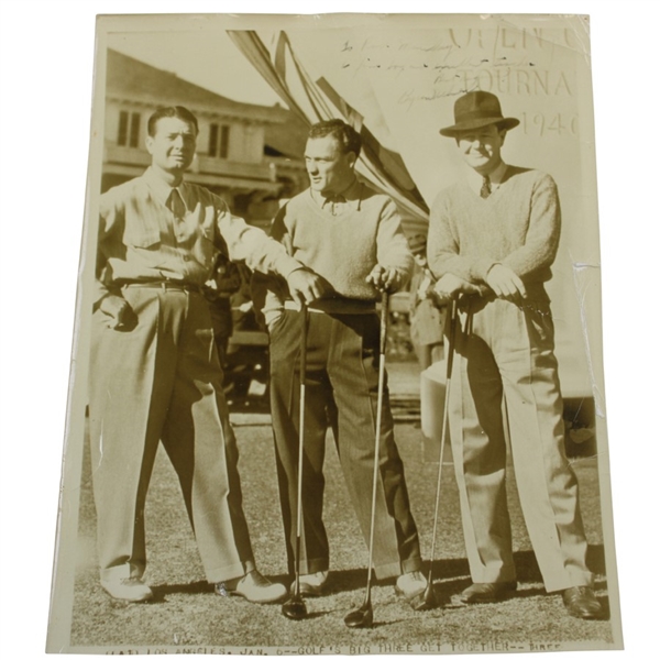 Byron Nelson Signed 1940 LA Open Golfs Big Three Wire Photo With Jimmy Demaret & Other JSA ALOA