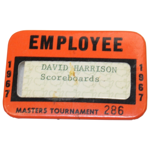 1967 Masters Tournament Employee Scoreboards Badge #286 - David Harrison