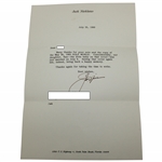 Jack Nicklaus Signed 1989 Letter on Official Letterhead JSA ALOA