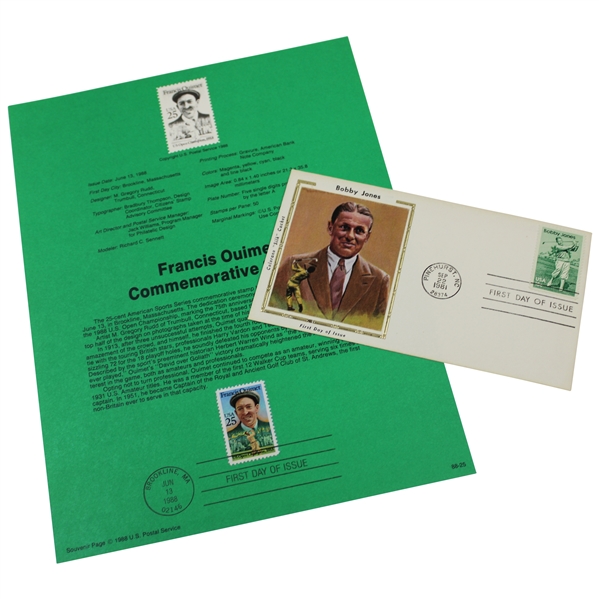 Bobby Jones 1981 First Day Of Issue Stamp & Francis Ouimet 1988 First Day Of Issue Stamp