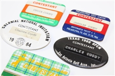 Five (5) Different Charles Coody Contestant Badges From 1960's PGA Tour Events