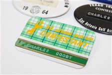 Five (5) Different Charles Coody Contestant Badges From 1960's PGA Tour Events