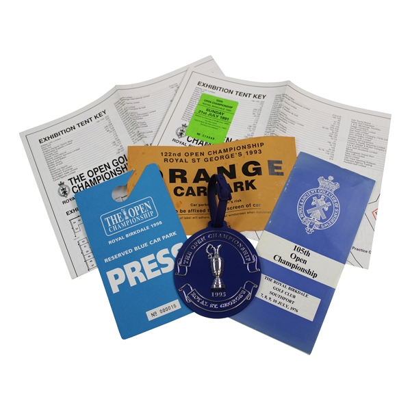 Misc. Royal Birkdale & Royal St. George Open Championship Parking Passes, Pairing Sheets & Bag Tag