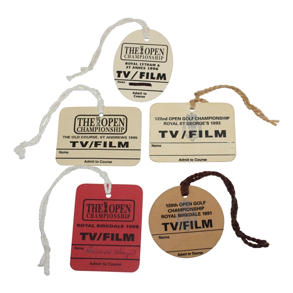 Five (5) Misc. The OPEN Championship TV/Film Badges - 1991-1998