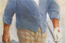 Original Arnold Palmer At St. Andrews Framed Painting on Canvas By Artist George Houghton 