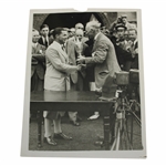 Bobby Jones Receiving the Claret Jug Wire Photo After Royal Liverpool Victory  - 1930