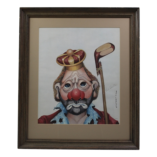 Classic 1972 Red Skeleton Caddie Clown Signed Print - Framed