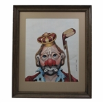 Classic 1972 Red Skeleton Caddie Clown Signed Print - Framed