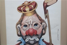 Classic 1972 Red Skeleton Caddie Clown Signed Print - Framed
