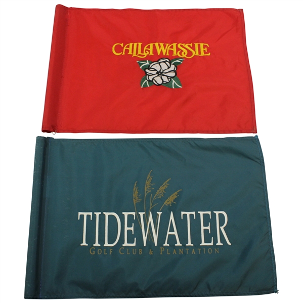 Red Embroidered Callawassie & Teal Screen Tidewater GC Course Flown Flags