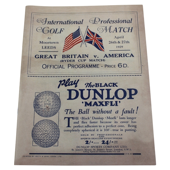 1929 Ryder Cup Match at Moortown Leeds Ltd Ed 22/100 Commemorative Program