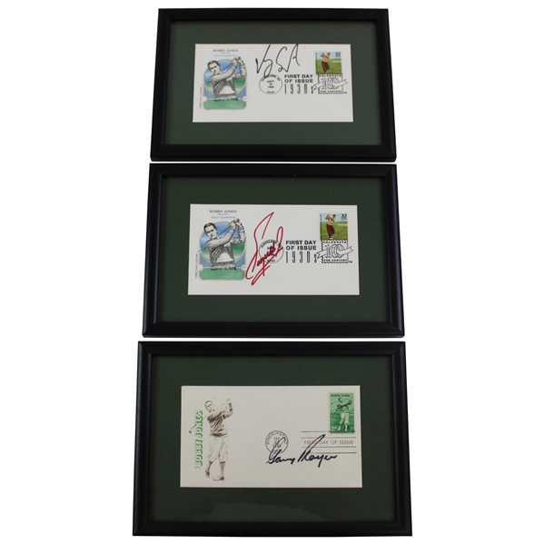 Gary Player, Fuzzy Zoeller & Vijay Singh Signed Bobby Jones FDCs - Framed JSA ALOA