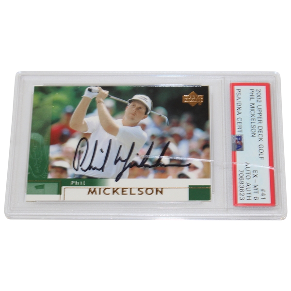 Phil Mickelson Signed 2002 Upper Deck Rookie Card #41 PSA EX-MT 6 Auto Auth #70693623