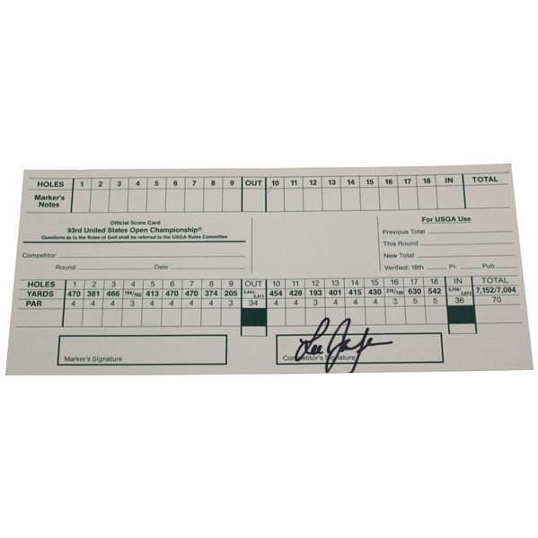 Lee Janzen Signed 1993 US Open at Baltusrol Official Scorecard JSA ALOA