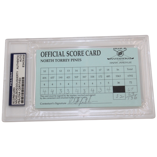 Phil Mickelson Signed 1997 Buick Invitational 2nd Rd Scorecard w/Ed Dougherty PSA/DNA 83405459