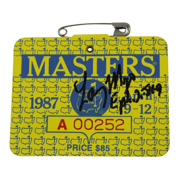 Larry Mize Signed 1987 masters Tournament Series Badge #A00252 JSA ALOA