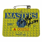 Larry Mize Signed 1987 masters Tournament Series Badge #A00252 JSA ALOA