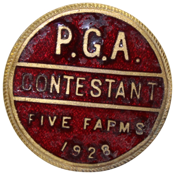 1928 PGA Championship at Baltimore CC Five Farms Course Contestant Badge - Leo Diegel Winner - Rare