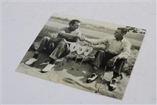 Ben Hogan Shaking Hands with Unknown Golfer Photo with Putting Green Markers