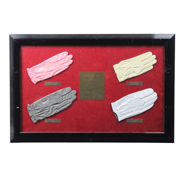 Nicklaus, Miller, Weiskopf & Aaron Signed Golf Gloves Display - 1973 Major Champs - Framed JSA ALOA