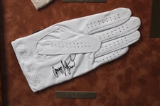 Stewart, Calcavecchia, Faldo & Strange Signed Golf Gloves Display - 1989 Major Champs - Framed JSA ALOA