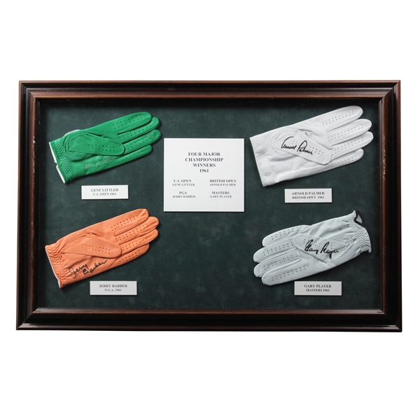 Palmer, Barber, Littler & Player Signed Golf Gloves Display - 1961 Major Champs - Framed JSA ALOA