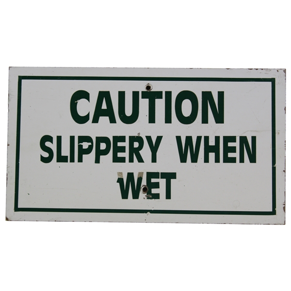 Official Caution Slippery When Wet Wood Sign from c.1980s Masters Tournament