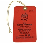1953 Masters Tournament Sunday Final Rd Ticket #10184 w/Original String - Ben Hogan Winner