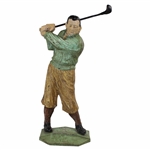 Vintage Hand Painted Cast Iron Golfer Doorstop Originating from Nestors Sport Shop in Limerick