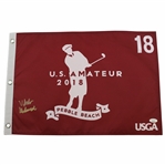 Viktor Hovland Signed 2018 US Amateur at Pebble Reach Red Screen Flag JSA #DD51565
