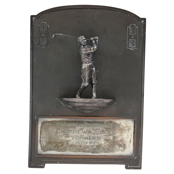 Vintage 2nd Annual Chippewa Club Yonkers Tournament Trophy Plaque Won by Maurice S. Marabon