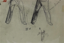 Ben Hogan 4 Poses Sketch Which Appeared In '5 Lessons' Original Artwork by Anthony Ravielli