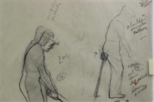 Ben Hogan 4 Poses Sketch Which Appeared In '5 Lessons' Original Artwork by Anthony Ravielli