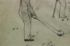 Ben Hogan 4 Poses Sketch Which Appeared In '5 Lessons' Original Artwork by Anthony Ravielli