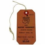 1941 Masters Tournament Final Rd Sunday Ticket #1032 w/Original String