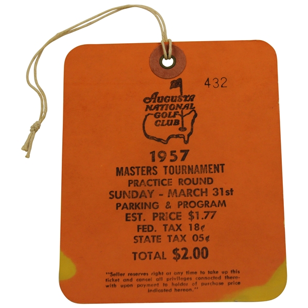 Tickets For Practice Rounds Lot Detail - 1957 Masters Tournament Sunday Practice Round Ticket #432 ...