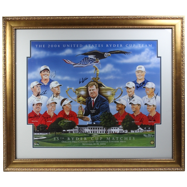 Tiger, Phil & 2004 Ryder Cup Team USA Signed Poster Framed JSA ALOA